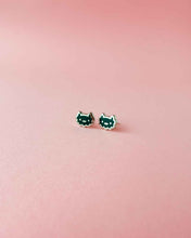 Load image into Gallery viewer, Mini Fluffy Black Cat Earring Studs • Silver