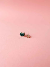 Load image into Gallery viewer, Mini Fluffy Black Cat Earring Studs • Silver