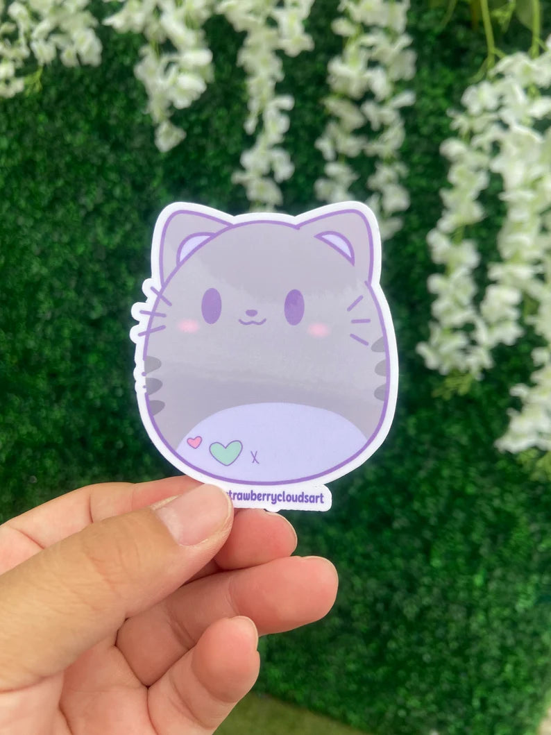 Grey Chubby Cat Sticker - Cute Vinyl Sticker