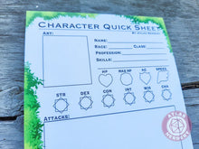 Load image into Gallery viewer, Character Quick Sheet Large Notepad - 8.5in x 5.5x Non-Sticky Tear-Away Memo Notepad 50 Pages - Game Master Organization Tool