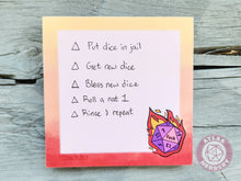 Load image into Gallery viewer, Flaming Crit Fail Small Notepad - 4in x 4in Non-Sticky Tear-Away Memo Notepad 50 Pages