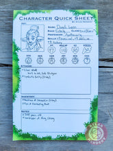 Load image into Gallery viewer, Character Quick Sheet Large Notepad - 8.5in x 5.5x Non-Sticky Tear-Away Memo Notepad 50 Pages - Game Master Organization Tool