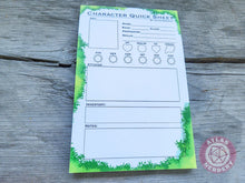 Load image into Gallery viewer, Character Quick Sheet Large Notepad - 8.5in x 5.5x Non-Sticky Tear-Away Memo Notepad 50 Pages - Game Master Organization Tool