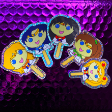 Load image into Gallery viewer, Moonie Bubblegum Popsicle Stickers - Inner Senshi - Rainbow Glitter!