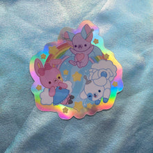 Load image into Gallery viewer, BizBaz Friends Gold Enamel Pin + Holographic Sticker Set!