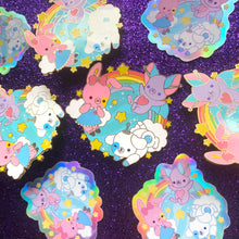 Load image into Gallery viewer, BizBaz Friends Gold Enamel Pin + Holographic Sticker Set!