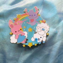 Load image into Gallery viewer, BizBaz Friends Gold Enamel Pin + Holographic Sticker Set!