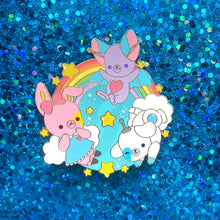 Load image into Gallery viewer, BizBaz Friends Gold Enamel Pin + Holographic Sticker Set!