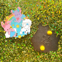 Load image into Gallery viewer, BizBaz Friends Gold Enamel Pin + Holographic Sticker Set!