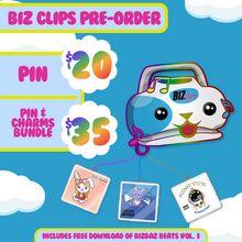 Load image into Gallery viewer, *PRE-ORDER*: Biz-Clips Enamel Pin WITH Attachable Charms and FREE Download of BizBeats Album Volume 1