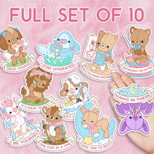 Load image into Gallery viewer, Self Care Plushie Pals Kawaii Vinyl Sticker Set