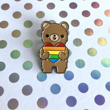 Load image into Gallery viewer, CALIFORNIA BEAR "LOVE IS LOVE" RAINBOW HEART ENAMEL PIN