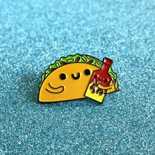 Load image into Gallery viewer, TACO & HOT SAUCE "MAKE IT SPICY" ENAMEL PIN