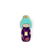 Load image into Gallery viewer, TRADITIONAL KOKESHI DOLL LAPEL PIN • TEAL BUN