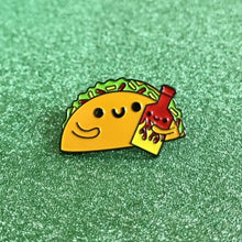 Load image into Gallery viewer, TACO & HOT SAUCE "MAKE IT SPICY" ENAMEL PIN