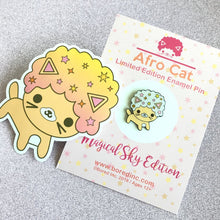 Load image into Gallery viewer, SALE AFRO CAT MAGICAL SKY GLITTER ENAMEL PIN & STICKER SET