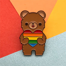 Load image into Gallery viewer, CALIFORNIA BEAR "LOVE IS LOVE" RAINBOW HEART ENAMEL PIN