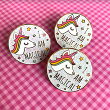 Load image into Gallery viewer, "I AM MAGICAL" WHITE GLITTER UNICORN ENAMEL PIN