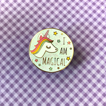 Load image into Gallery viewer, "I AM MAGICAL" WHITE GLITTER UNICORN ENAMEL PIN