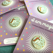 Load image into Gallery viewer, "I AM MAGICAL" WHITE GLITTER UNICORN ENAMEL PIN