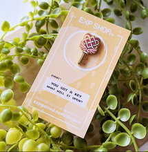 Load image into Gallery viewer, Pink Heart Gold Love Knot Key Pin