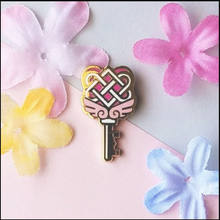 Load image into Gallery viewer, Pink Heart Gold Love Knot Key Pin