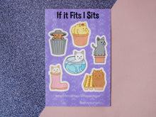 Load image into Gallery viewer, If It Fits I Sits Cats (2021 Ver.) Kiss Cut Sticker Sheet 4" x 6"