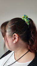 Load image into Gallery viewer, Rollin' Nat 20 Dice Scrunchie: A Dungeons and Dragons TTRPGs inspired dice goblin hair accessory for those with long hair 3.5" diameter