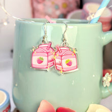 Load image into Gallery viewer, Strawberry Milk Dangle Earrings- Acrylic Earrings