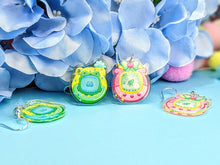 Load image into Gallery viewer, Frogotchi + Cowgotchi- Tamagotchi Inspired, Digital Pet Earrings- Acrylic Dangle Earrings
