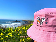Load image into Gallery viewer, Hand Embroidered iiko Bucket Hats - Sea Navy / Spring Pink