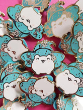 Load image into Gallery viewer, Cherry Blossom Froggy Witch Enamel Pin: Pink or Blue