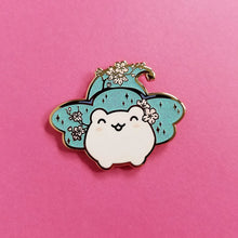 Load image into Gallery viewer, Cherry Blossom Froggy Witch Enamel Pin: Pink or Blue
