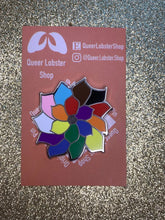 Load image into Gallery viewer, Pride Succulent Enamel Pin: Progress Pride Flag Echeveria Hard Enamel Pin 1.5" Perfect for the queer plant person in your life!