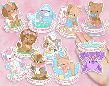 Load image into Gallery viewer, Self Care Plushie Pals Kawaii Vinyl Sticker Set