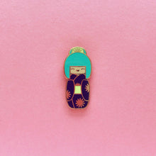 Load image into Gallery viewer, TRADITIONAL KOKESHI DOLL LAPEL PIN • TEAL BUN