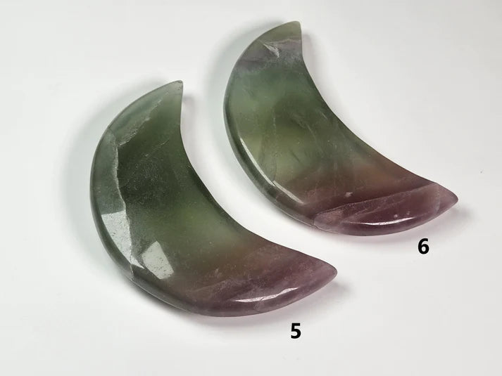 Silky Rainbow Fluorite Crystal Crescent Moons or Stars - Green & Purple