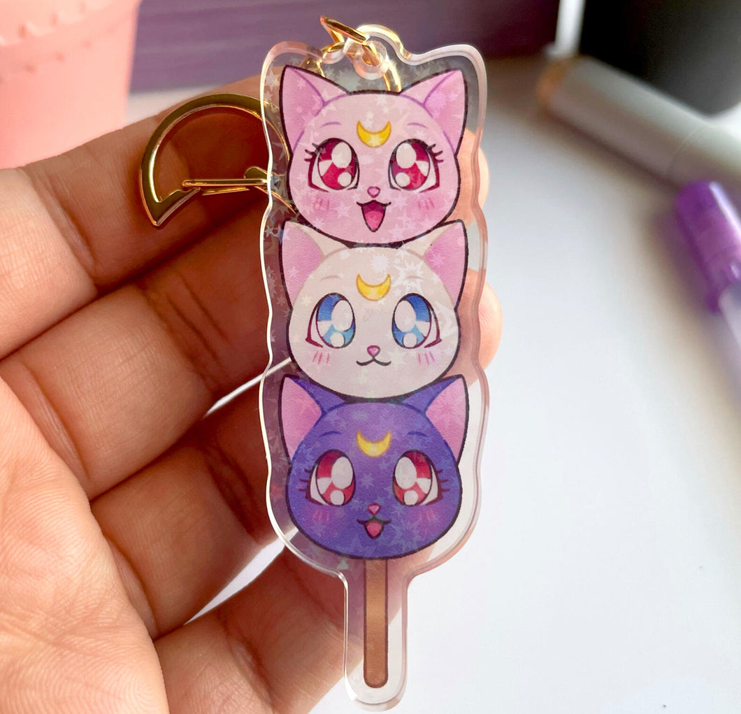 Glittery Moonie Kitty Trio Dango Acrylic Keychain