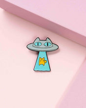 Load image into Gallery viewer, Alien Abduction Cat Enamel Pin • Teal
