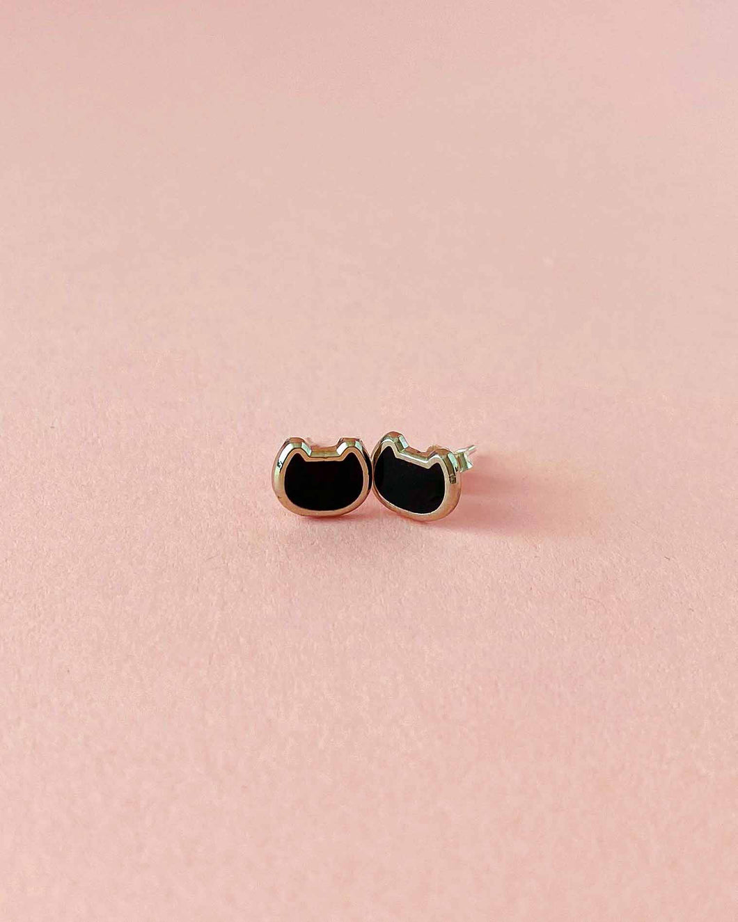 Mini Black Cat Earring Studs • Silver