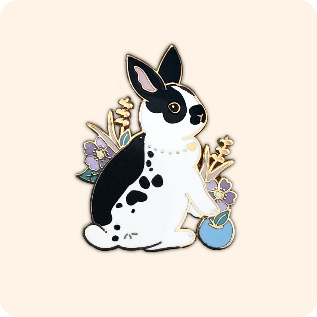 Black Spotted Rabbit Enamel Pin