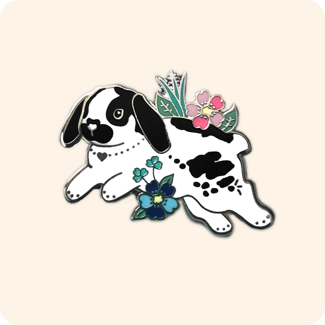 Black and White Lop Bunny Enamel Pin