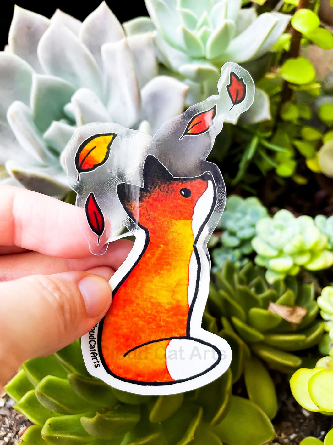 Fox in the Leaves - Cute Fall Animal - Clear Vinyl Sticker