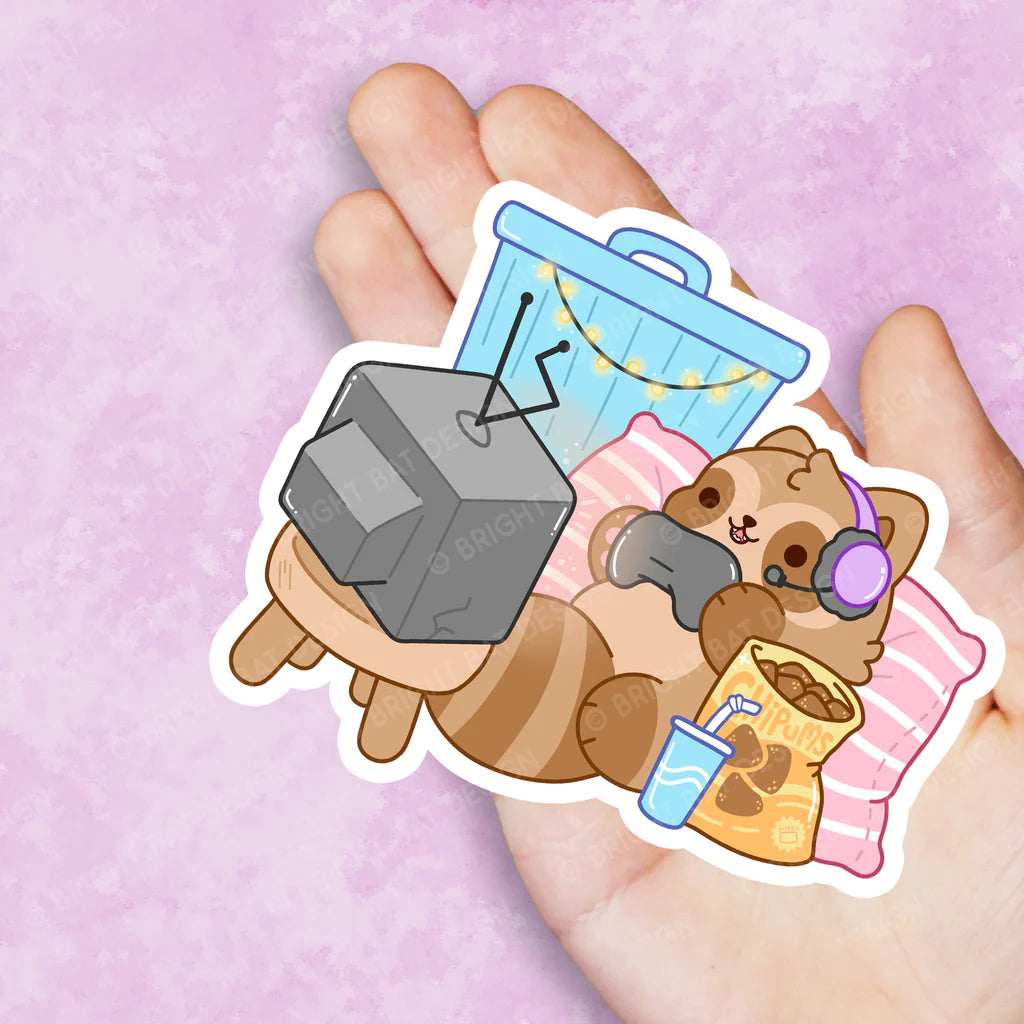 Raccoon Gamer Vinyl Sticker