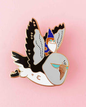 Load image into Gallery viewer, Gnome Owl Rider Enamel Pin
