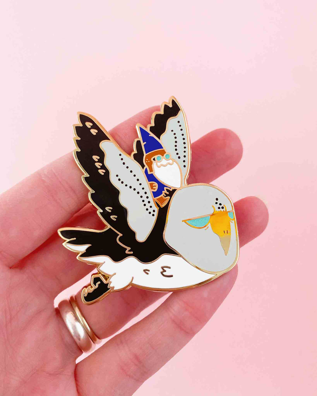 Gnome Owl Rider Enamel Pin