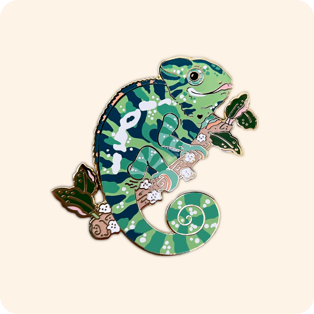 Green or Yellow Leopard Chameleon Enamel Pin