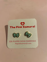 Load image into Gallery viewer, 22k PLATED GOLD RIBBON EARRINGS : BLUE, PINK OR WHITE
