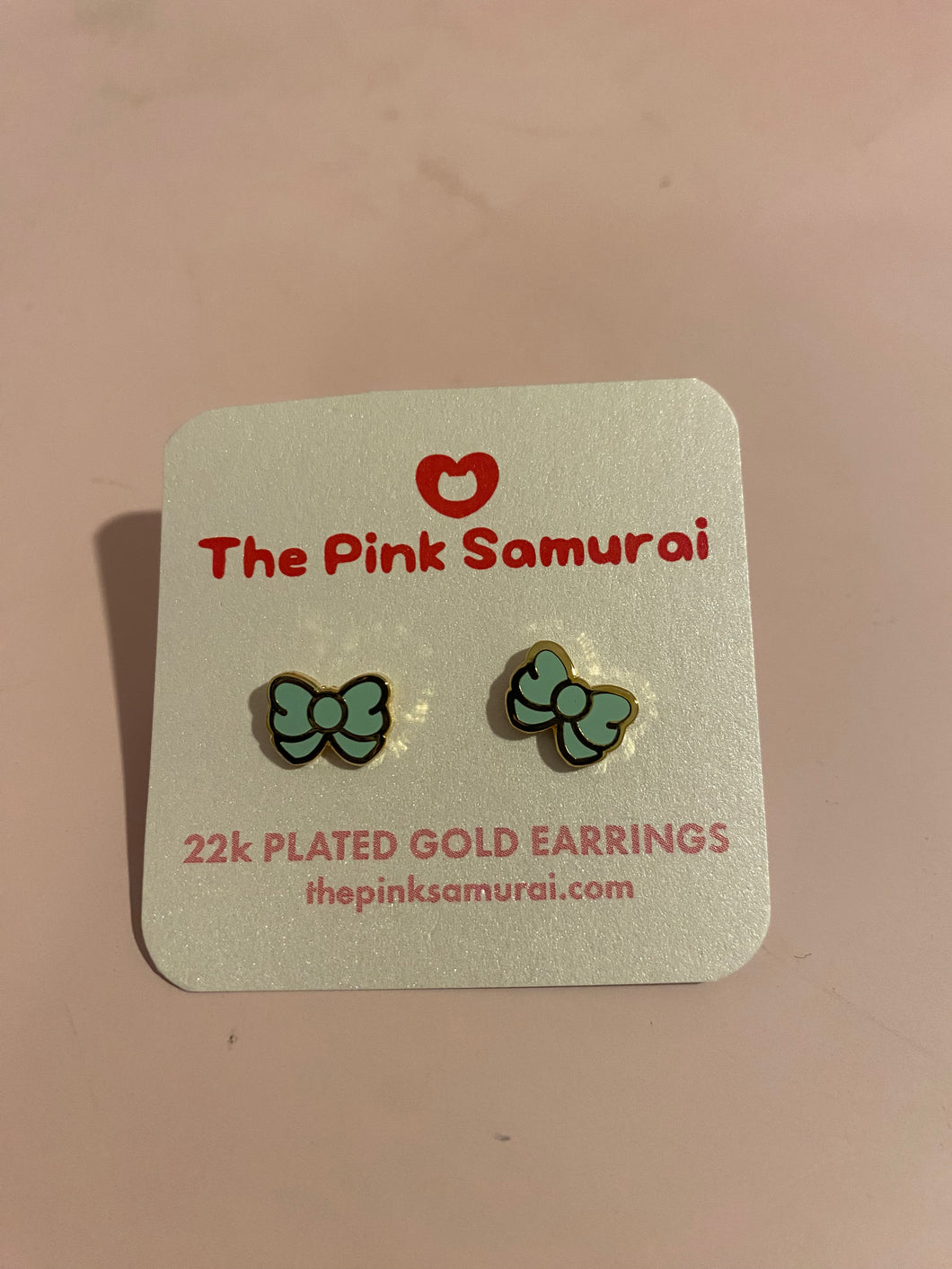 22k PLATED GOLD RIBBON EARRINGS : BLUE, PINK OR WHITE