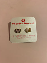 Load image into Gallery viewer, 22k PLATED GOLD RIBBON EARRINGS : BLUE, PINK OR WHITE
